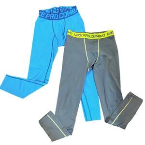 Nike Pro Combat Dri-Fit Compression Pants Bundle Blue Gray Mens Size Large